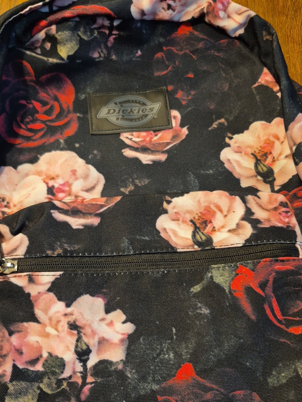 Dickies Black Backpack with Pink and Red Floral Print